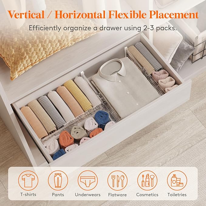 Lifewit Clear Drawer Dividers Adjustable Clothes Drawer Organizers, Expandable Drawer Separators, 12 Pack, 4" High/11-17 Long