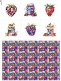 Patchwork Berry Jar Cotton Fabric Panel – 6 Designs (10×10 inch Each) + Bonus Sheet 29.5×19.6 inch, 100% Cotton 140 GSM, Made in Türkiye