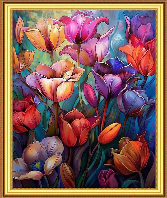 Foxnyart Stamped Cross Stitch Kits Full Range of Embroidery Needlework Starter Kits for Beginners Adults 11CT Embroidery Patterns Art Crafts DIY Needlepoint Kit-Colorful Flowers 16x20 inchs