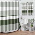 Culudea Striped Modern Boho Waffle Textured Cloth Shower Curtain Set, Sage Green White Horizontal Stripe Bathroom Window Waterproof Shower Curtains for Bathroom Decor