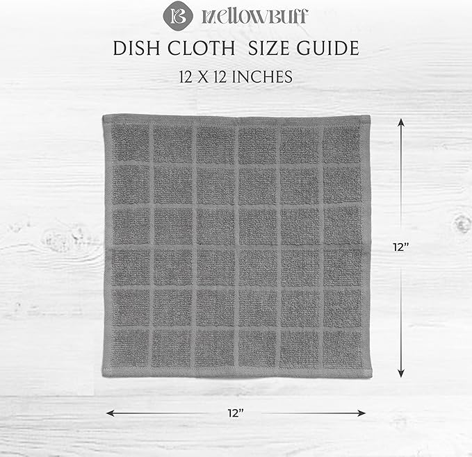 Mellow Buff 100% Cotton Terry Dish Cloth & Dish Towel, 6 Pack, Super Soft and Absorbent Kitchen Towels, Perfect for Kitchen Cleaning and Dish Washing (Grey 6 Pack)