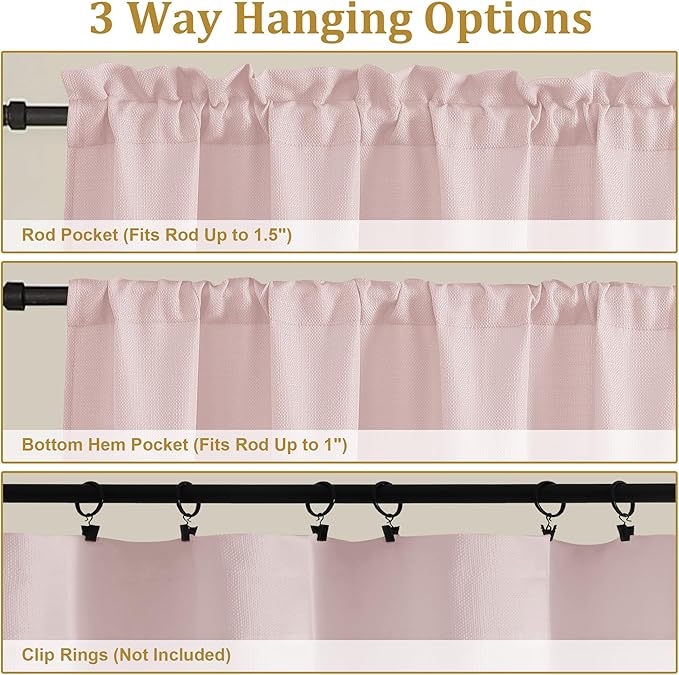 Lecloud Bessie Blush Pink Curtains 54 Inch Length 2 Panels Set, Light Filtering Faux Linen Textured Window Curtains, Rod Pocket Curtain Drapes for Bedroom Living Room, Each 30 W x 54 L
