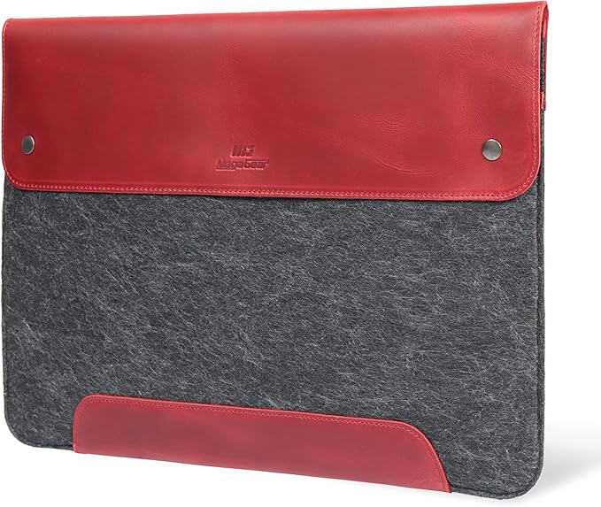 MegaGear Genuine Leather and Fleece MacBook Bag Laptop Sleeve for MacBook Pro and MacBook Air Case 14 Inch - 13 Inch (M4, M3, M2, M2, M1, Pro, Max) 13.3 Inch, iPad Pro 12.9 Inch - 2020 to 2024 Models