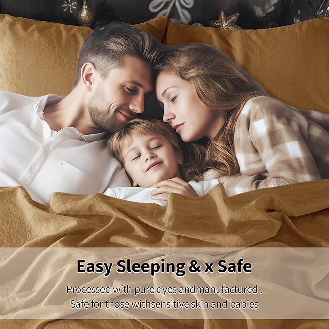 LBRO2M 100% Linen Sheet Set California King Size,Bed Sheets 4 Piece Sets,Solid Color Natural Flax Bed Sheets Soft Breathable Bedding,16" Deep Pocket,All Season (Clifornia King, Rust)