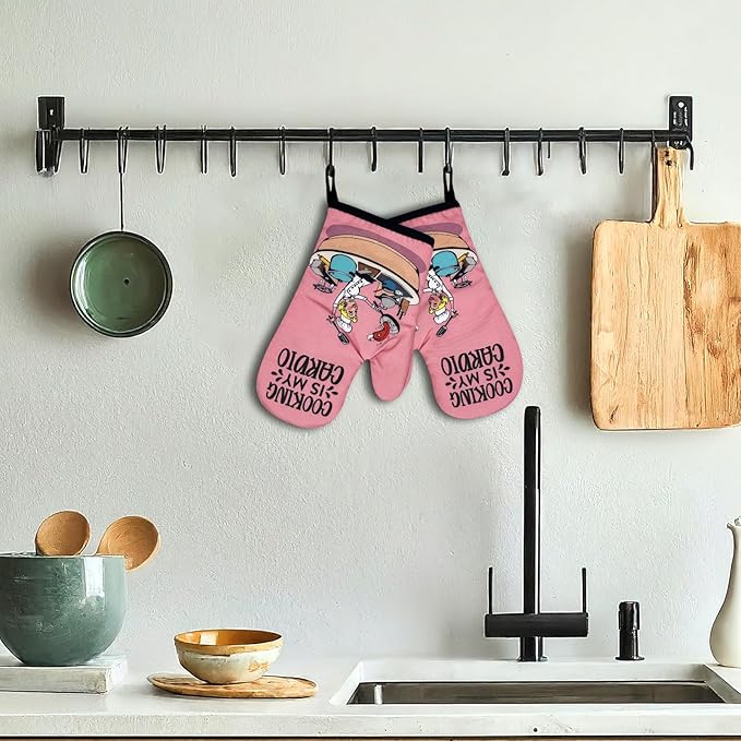 2 Pack Funny Oven Mitts for Women, Cooking is My Cardio, Heat Resistant Silicone Non-Slip Mitts, Sweet Housewarming Gifts for Baker Chef Cooking Lovers, Hostess Gifts for Mom Wife Sister