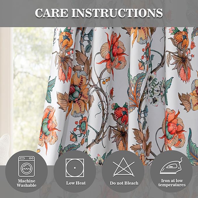 MYSKY HOME Floral Blackout Curtains 63 Inch Long 2 Panels Set for Bedroom Thermal Insulated Light Blocking Black Out Drapes Printed Flower Vintage Style Grommet Window Treatments, 52"W, Greyish White