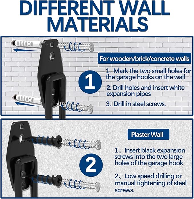 3-H Garden Hose Holder Wall Mount 4 Pack,Solid Steel Hose Hanger,Water Hose Holders for Outside,Perfect for Hanging Outdoor Air Hose,Ropes,Pipes,Garden Tools,Ladders,Bikes,Bulk Items(Black)
