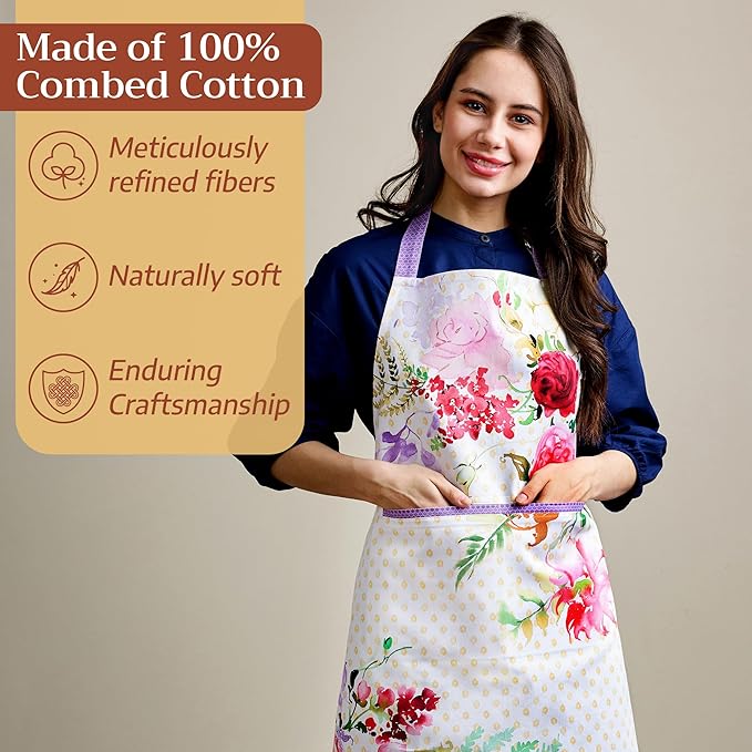 Maison d' Hermine 100% Cotton Apron for women with Pocket Kitchen Chef Apron for Men Cooking Gardening Server Waitress