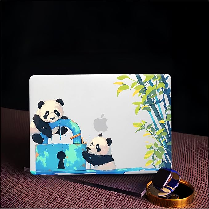 BYCeKe Cute Panda Print Case for MacBook Air 13 inch 2022-2025 M4 A3240 M3 A3113 M2 A2681,for Mac Air13 M4 Sturdy Pattern Plastic Clear Hard Shell&Keyboard Cover for MacBook Air13.6 Case,Cute Panda