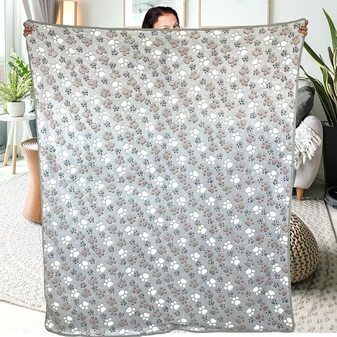Dog Blankets for Large Dogs, 1 Pc Dog Blanket Washable, Soft Fluffy Flannel Pet Blanket Mat Cover for Bed Couch, Cute Print Puppy Blanket 60" x 50"