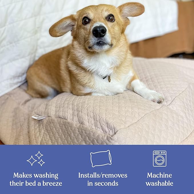 4Knines Luxury Dog Bed Cover – Waterproof Cover for Dog Bed – Heavy Duty Quilted Material – Durable, Machine Washable – USA Based Brand – Medium (Fog)