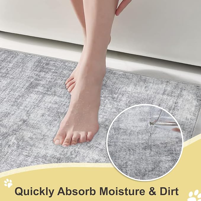 COMSLE Door Mat, Front Door Mat Indoor for Entrance Faux Wool Absorbent Non Slip Modern Throw Rug for Entryway Bedroom Muddy Paws - Pet Friendly, 47x71 Inches,Grey Machine Washable