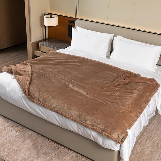 Maidewow Waterproof Pet Blanket for Dog 57x65in Big Sherpa Fleece Blankets for Couch Puppy Fluffy Brown Blankets Leakproof Sofa Bed Love Reversible Cover -Camel,L-57x65in