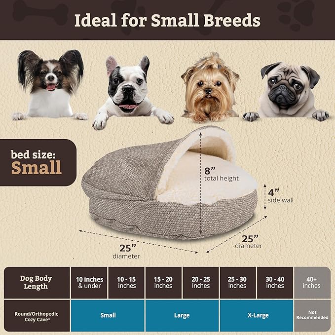 Snoozer Luxury Microsuede Cozy Cave Pet Bed, Show Dog Collection, Small, Merlin Linen