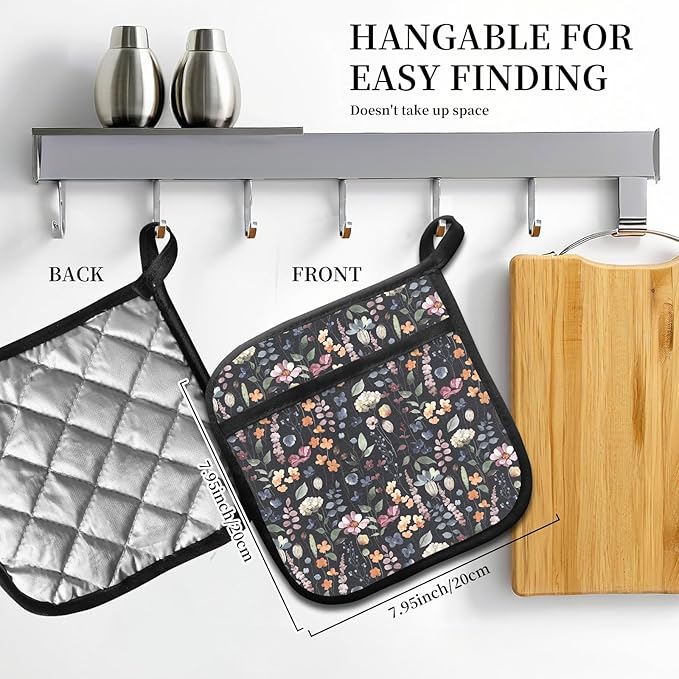 2 Pack Pot Holders for Kitchen Clearance, Cute Hot Pads, Funny Oven Pot Holders, Potholders Sets for Kitchen Heat Resistant Colorful Boho Leaf