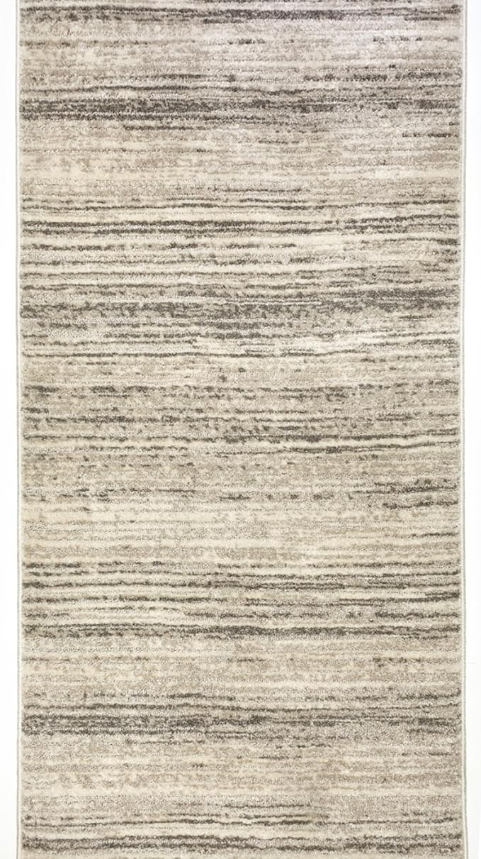 Well Woven Custom Size Hallway & Stair Runner- Harlow Delphi Cream Beige 31 Inches Wide x 80 Feet Long Runner (31" x 80') Runner Rug - Modern Stripes Pattern, Ultra-Soft, Easy-Clean