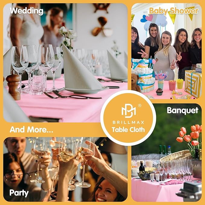 BRILLMAX 8 Pack Pink Tablecloths 70 x 120 Inch for 6ft or 8ft Rectangle Tables - Rectangular Bulk Linen Polyester Fabric Washable Cloth Cover for Wedding Reception Banquet Birthday Party