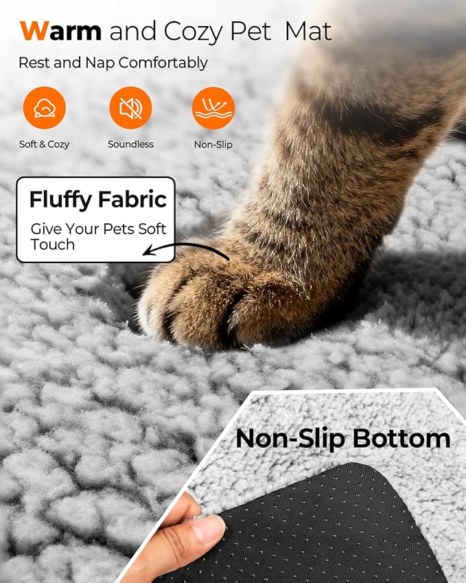 WONONE Self Warming Pet Pad, Super Soft Thermal Dog Crate Bed Pad for Crate, Sofa, Floor Washable Anti-Slip Self Warming Kennel Mat for Indoor Outdoor Dogs and Cats (LightGray, XL)