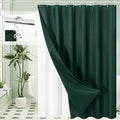 Craidlela 3 in 1 Extra Long Dark Green Shower Curtain Set-72 W x 84 H, Modern Waffle and PEVA Liner Set with 12 Stainless Steel Hooks, Waterproof Fabric for Bathroom