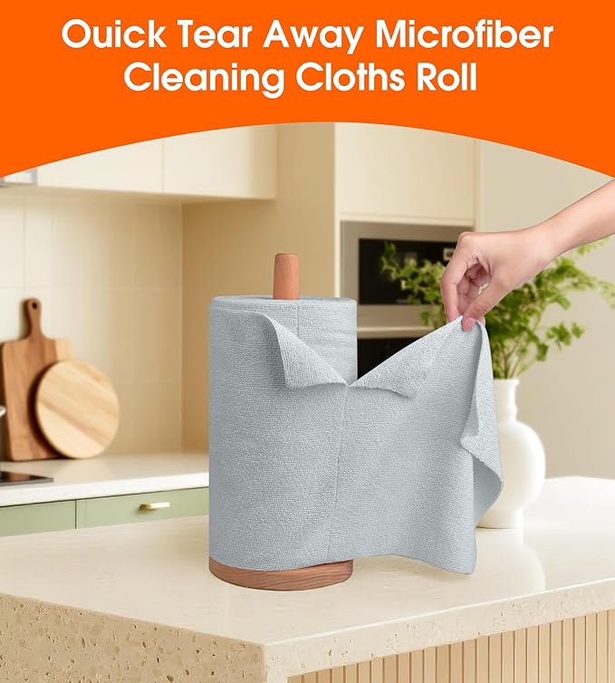 CHAUNCEY HOME Microfiber Cleaning Cloth Roll - 100 Pack Tear Away Microfiber Paper Towels, Reusable, Washable, Scratch-Free, Kitchen Towels for Car, Home, Kitchen, Glass, Dishes(Cloud Gray)