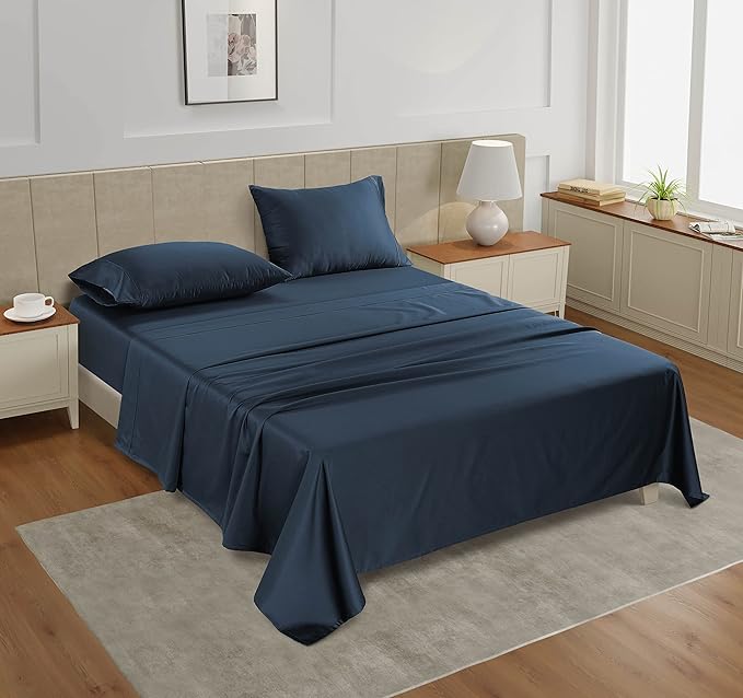 LANE LINEN Split Top King Sheets Sets for Adjustable Bed – 450 Thread Count 100% Cotton, Soft & Cooling Sateen Weave, 15” Deep Pocket Fully Elasticized Fitted Sheet, Premium Bedding, Estate Blue