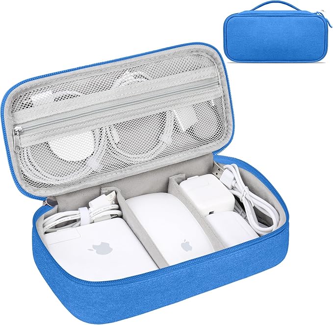 Lacdo Electronic Organizer Travel Cable Organizer Bag Pouch Tech Electronic Accessories Carry Case Portable Double Layers Charger Case for Cable, Cords, Charger, Earphone, Power Bank, Blue