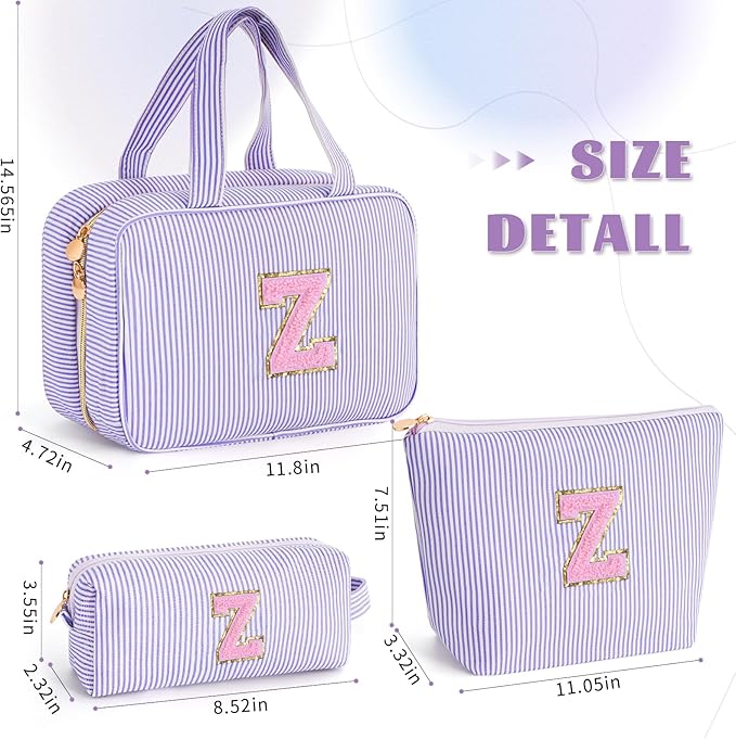 Fystdtote Birthday Gifts for Women Girls - Personalized Toiletry Pouch Initial Cute Makeup Bags Cosmetic Bag Make Up Bag Gift for Her Friend Mom Teacher Sister Teenager Female - Lavender,Z