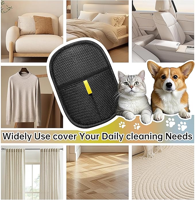 Ruistarhuan Electrostatic Pet Hair Remover Glove, Reusable Cat Dog Electrostatic Hair Remover Grooming Glove Brush Tool, Suitable for Sofas, Clothing, Carpets, Curtains (Black-2Pcs)