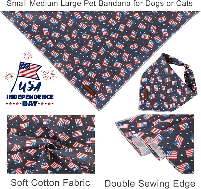 UP URARA PUP 4th of July Dog Bandana, Patriotic Bandana for Small Medium Dog, Cute Patriotic Puppy Bandana, Cotton American Flag Pet Triangle Bid Scarf Kerchief for Girl Boy Dogs or Cats