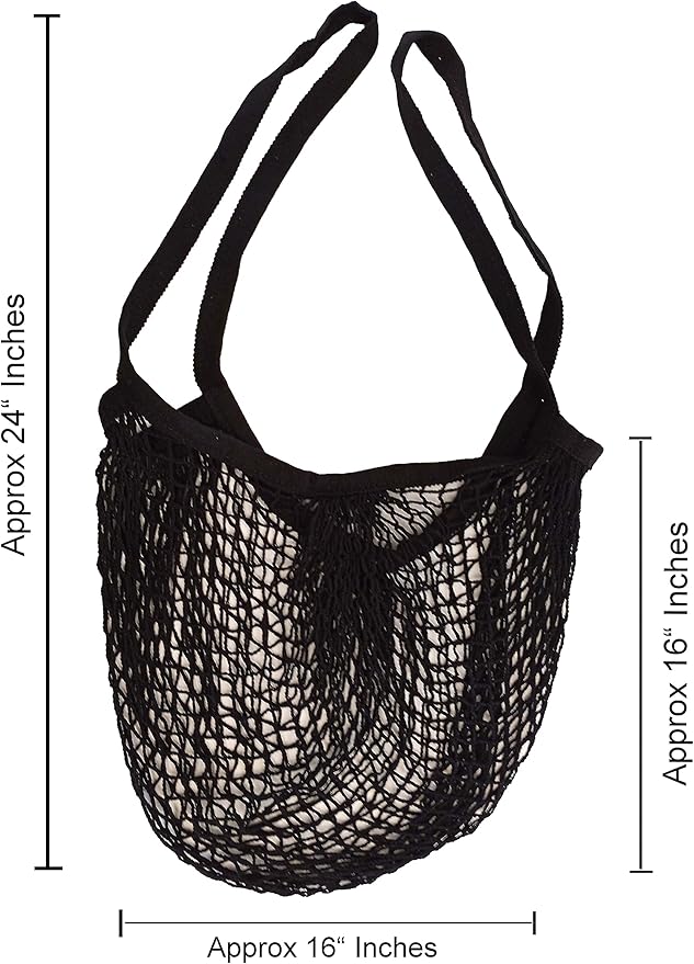 Homeneeds Reusable Long Handle Grocery Bags, Fruit and Vegetable Shoulder Bag, Washable Cotton Mesh String Organizer Shopping Handbags