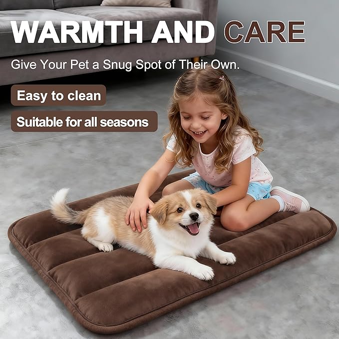 Fogkiss Dog Bed Mat, Reversible Dog Crate Pad with Washable Kennel Mat and Soft Foam, Flat Pet Bed for Dogs & Cats, for Crates Carriers & Travel (Dark Brown, 23" L*14" W*1.5" Th)