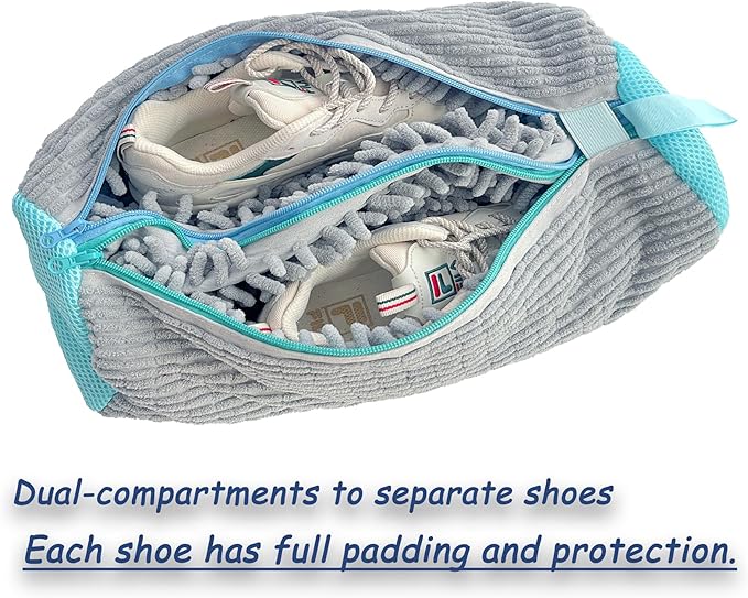Meruya Dual Compartments Shoe Washing Machine Bag, 360° Deep Clean Laundry Bag, Reusable Shoe Bag for Washing Machine, Shoe Cleaning Bag for Sneakers Tennis Shoes Sock