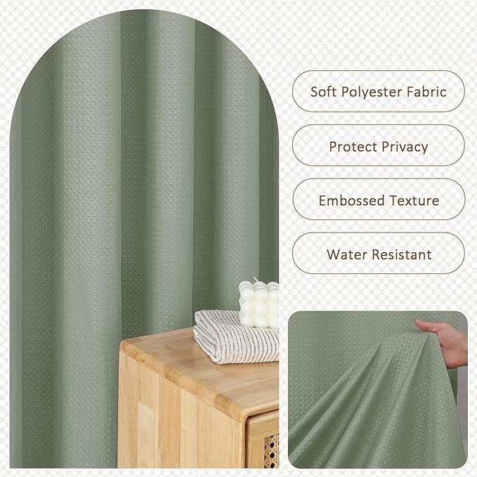 Ebesto Sage Green Stall Shower Curtain 36 x 72 Inch, Textured Soft Fabric Waffle Narrow Size Modern Shower Small Curtain for Bathroom Hotel, Machine Washable, Water Resistant, 36Wx72L Inches