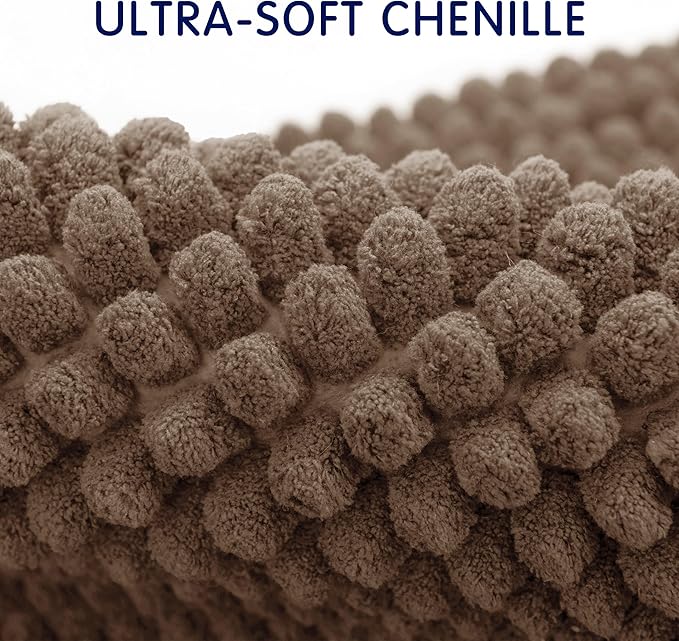 SUBRTEX Bathroom Rugs, 20" x 32" Chenille Bath Rug Soft Short Plush Bath Mat Soft Shower Mat Water Absorbent Shower Mat Quick Dry Machine Washable, Brown