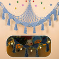 iHansee Stuffed Animal Hammock Corner - 56'' Jumbo 5mm Double Macrame Cord Handcrafted Stuffed Animal Net - 100% Natural Cotton Toy Hammock Holder - Cornflower Blue Stuffy Plushie Net w/LED Star Light