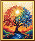 Foxnyart Stamped Cross Stitch Kits Full Range of Embroidery Needlework Starter Kits for Beginners Adults 11CT Embroidery Patterns Art Crafts DIY Needlepoint Kit-Magic Rainbow Tree 16x20 inchs
