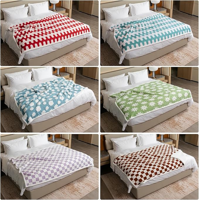 Waterproof Pet Blanket,Purple Checked Dog Blankets for Bed Covers Couch Sofa Stylish Jacquard Pets Throw Blankets for Puppy Cats Washable Reversible Furniture Protection Covers (Purple Check,M)