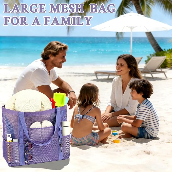 GYEUKHAM Mesh Beach Bag - Large Beach Tote Bag with Multiple Pockets for Family Beach Bag for Toys & Vacation Essentials