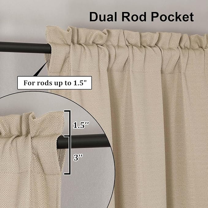 Lecloud Bessie Curtains 72 Inches Long 2 Pcs, Airy Light Filtering Faux Linen Textured Window Curtains for Living Room Bedroom Decor, Rod Pockets Drapes, Each Panel 40" W x 72" L, Linen Color