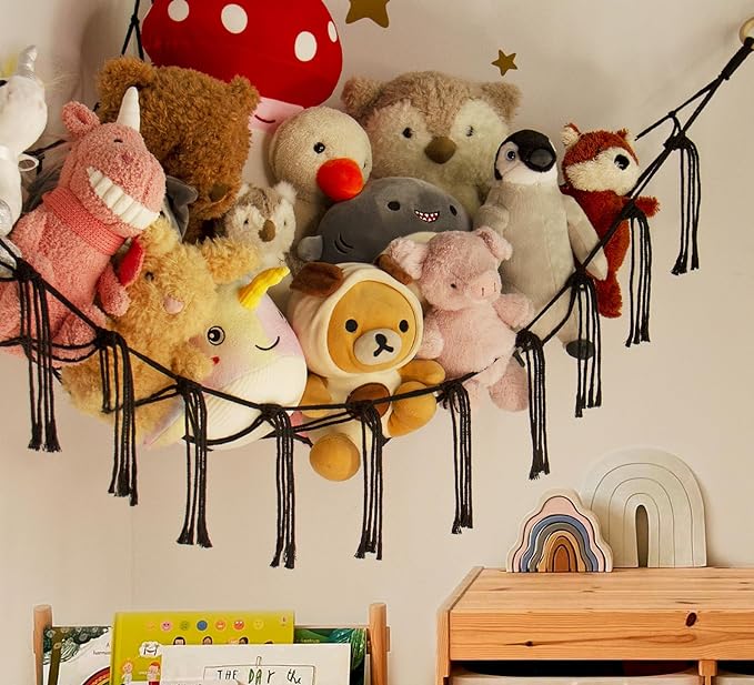Stuffed Animal Storage Hammock or Net Corner - Large Toy Hammock Net for Stuffed Animals Room Decor - Cute Stuff Animal Organizer Plush Holder - Kids Baby Nursery Essentials Wall Bedroom Home Decor