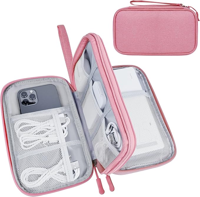 Lcsmaokin Electronics Travel Organizer,Portable Waterproof Electronic Travel Storage Bag for Small Charging Cord Storage,Charger,Small Electronics,SD Card etc,for Travel,Business - Pink