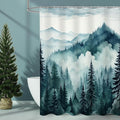 Litabel Peacock Blue Misty Pine Forest Shower Curtain, Mountain Foggy Woodland Scenery Tree Shower Curtains for Chic Rustic Bathroom, Abstract Modern Waterproof Nature-Themed Decor, 72x72 Inches