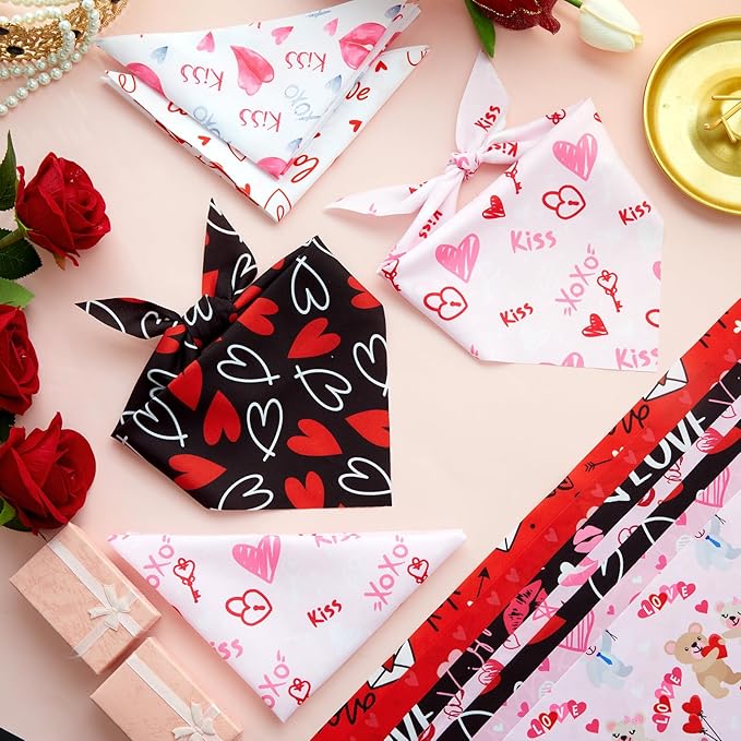 Abbylike 50 Pcs Valentines Day Dog Bandanas Bulk Red and Pink Bandanas for Dogs Triangle Kerchief Bibs Scarf for Pet Romantic Costume Photo Props Accessories Pet Shops Groomers (31.5 x 21.7 x 21.7)
