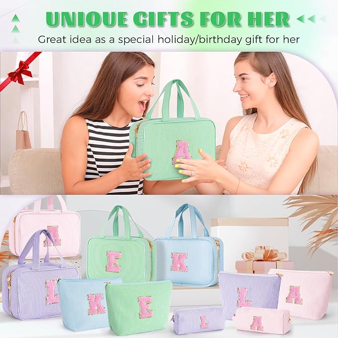 Fystdtote Tween Girls Trendy Stuff - Birthday, Graduation, Mother's Day, Bridesmaid Gifts for Women,Teachers,Sisters - Initial Toiletry Bag Makeup Bag Cosmetic Travel Bag - Green R