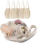 MERCURHOUSE 5 pack Cotton String Shopping Bags Reusable Washable Grocery Mesh Bags Organizer for Grocery Shopping Produce Net Bags with Longhandle for Fruit Vegetable Storage