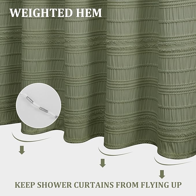 Siiluminisoy Sage Green Shower Curtain Farmhouse Shower Curtain for Bathroom Rustic Striped Fabric Shower Curtains 72 x 84