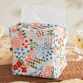 Hausfrau Tissue Box Cover Square Embroidered Jacquard Linen Tissue Holder Case Cube Decorative for Bathroom Vanity Countertop Desk Office, 5.3"x5.3"x5.3", White Flowersea