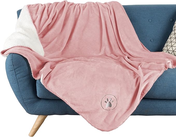 Waterproof Pet Blanket - 50x60-Inch Reversible Sherpa Fleece Throw Protects Couches, Cars, and Beds from Spills, Stains, and Fur by PETMAKER (Pink)