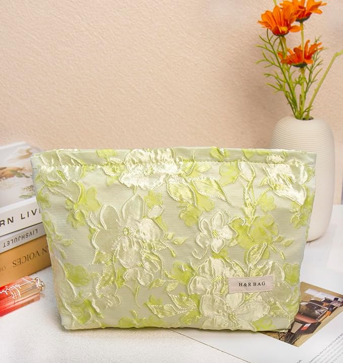 getgto 2 Pcs Makeup Bags, Large Cosmetic Bag Travel Toiletry Bag Organizer for Women, Embroidery Craft, Floral Makeup Bag Small Cosmetic Pouch Purse with Zipper Gifts for Girls Teen