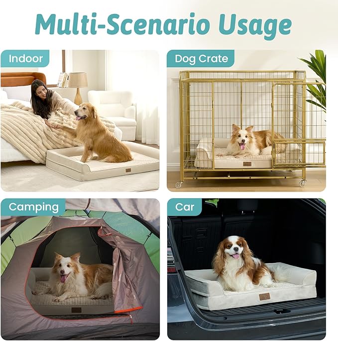 COZY KISS Orthopedic Dog Bed for Small Medium Size Dogs, Bolster Pet Couch with Waterproof Lining, Egg Crate Foam Sofa for Pets Up to 30 lbs, U-Shaped, 30x20x6.5 inch, Beige
